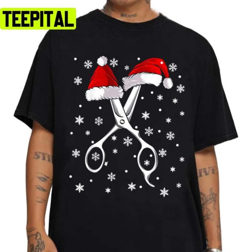 Barber Scissor Santa Hat Funny Barbershop Christmas Unisex Sweatshirt