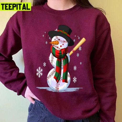 Baseball The Snowman With Snow Drawing Cartoon Novelty Unisex Sweatshirt