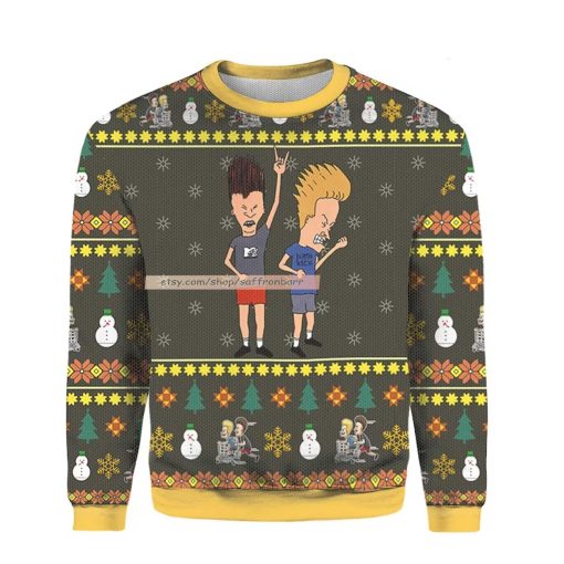 Beavis Butthead Xmas Rock Ugly Christmas 3D Sweatshirt