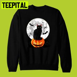 Black Cat On Pumpkin Full Moon Costume Cool Halloween Shirt