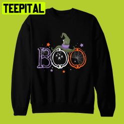 Boo With Spiders And Witch Hat Cool Halloween Shirt