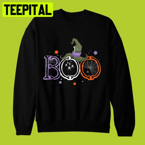 Boo With Spiders And Witch Hat Cool Halloween Shirt