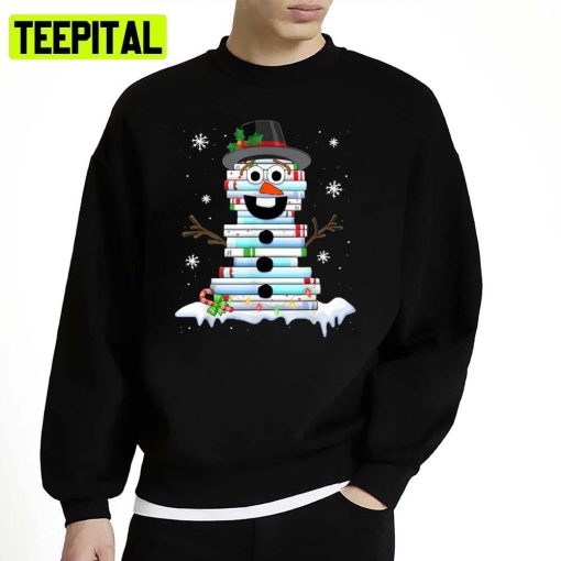 Book Stack Librarian Book Christmas Snowman Unisex Sweatshirt