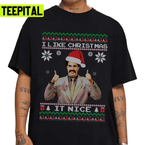 Borat Funny Christmas It Nice Knit Pattern Ugly Unisex Sweatshirt