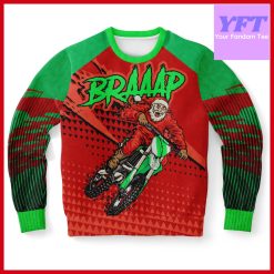 Braaap Biker Santa Biking For Motorcycle Racing 3d Ugly Christmas Sweater