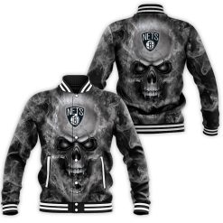 Brooklyn Nets Nba Fans Skull Baseball Jacket