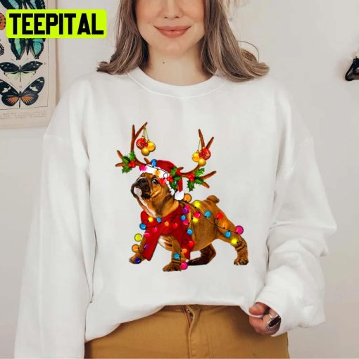 Bulldog Gorgeous Reindeer Light Christmas Santa Unisex Sweatshirt