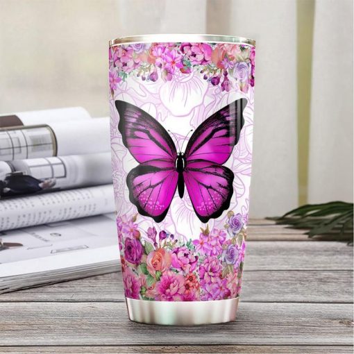 Butterfly Flowers Stainless Steel Cup