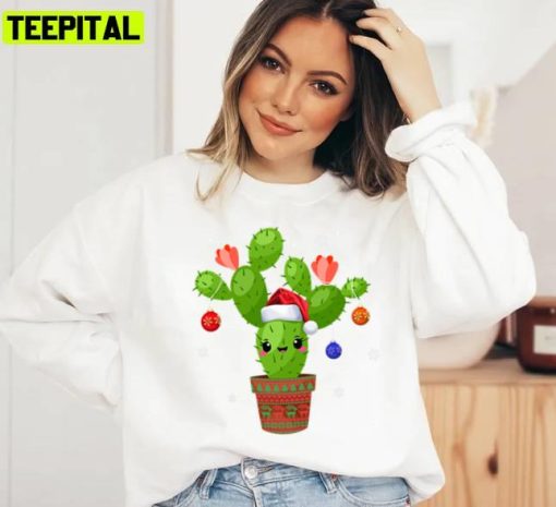 Cactus Christmas Tree Santa Xmas Succulent Plant Lovers Unisex Sweatshirt