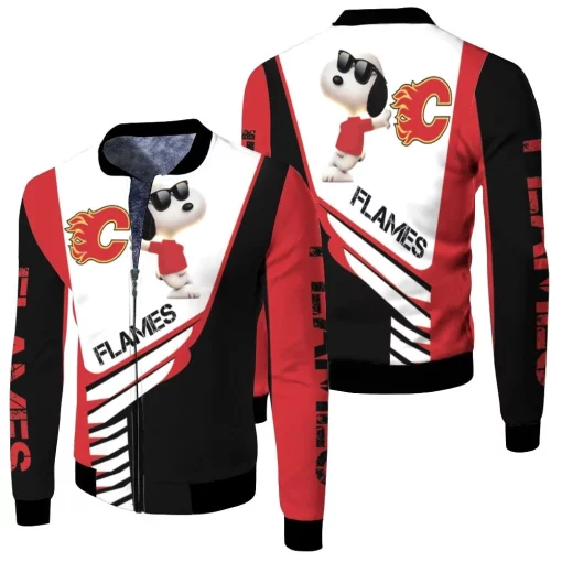 Calgary Flames Snoopy For Fans 3d Fleece Bomber Jacket