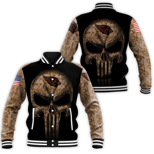 Camouflage Skull Arizona Cardinals American Flag Baseball Jacket