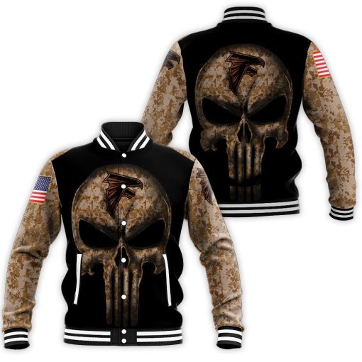 Camouflage Skull Atlanta Falcons American Flag Baseball Jacket