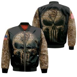 Camouflage Skull Atlanta Hawks American Flag Bomber Jacket