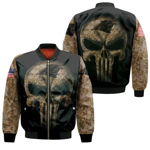 Camouflage Skull Carolina Panthers American Flag Bomber Jacket