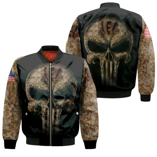 Camouflage Skull Cincinnati Bengals American Flag Bomber Jacket