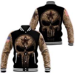 Camouflage Skull Dallas Cowboys American Flag Baseball Jacket