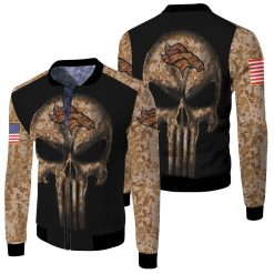 Camouflage Skull Denver Broncos American Flag Fleece Bomber Jacket