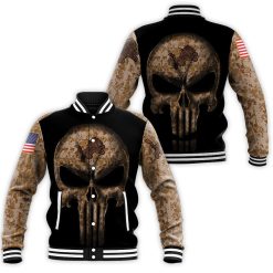 Camouflage Skull Detroit Lions American Flag Baseball Jacket