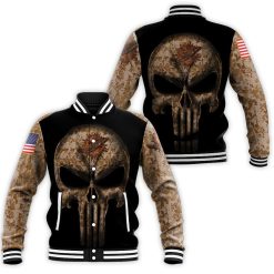 Camouflage Skull Dolphins American Flag Baseball Jacket