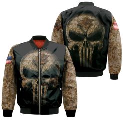 Camouflage Skull Dolphins American Flag Bomber Jacket