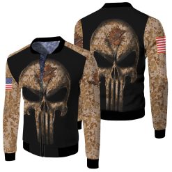 Camouflage Skull Dolphins American Flag Fleece Bomber Jacket