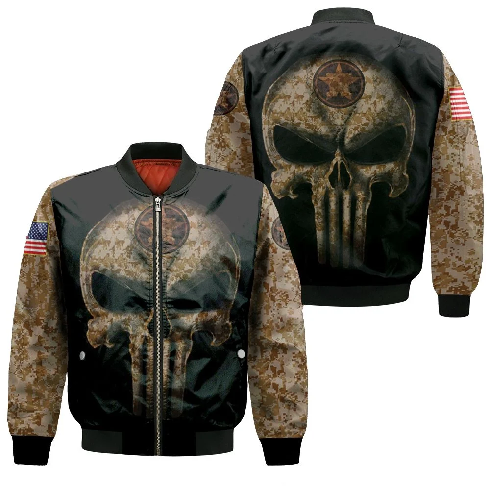 Camouflage Skull Houston Astros American Flag Bomber Jacket