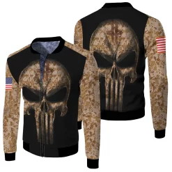 Camouflage Skull Houston Rockets American Flag Fleece Bomber Jacket