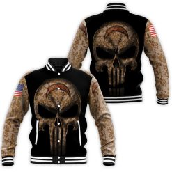 Camouflage Skull Los Angeles Chargers American Flag Baseball Jacket