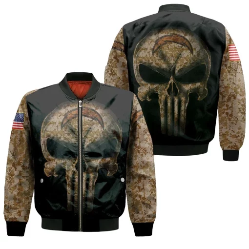 Camouflage Skull Los Angeles Chargers American Flag Bomber Jacket