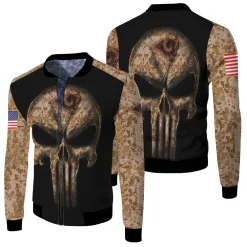 Camouflage Skull Los Angeles Rams American Flag Fleece Bomber Jacket