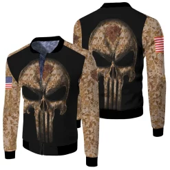 Camouflage Skull New York Knicks American Flag Fleece Bomber Jacket