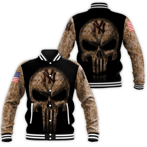 Camouflage Skull New York Yankees American Flag Baseball Jacket