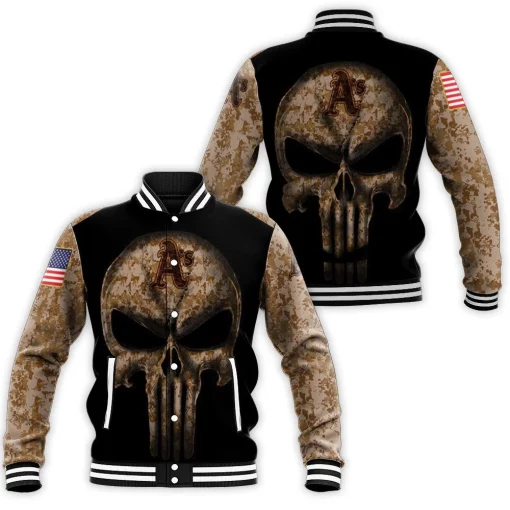 Camouflage Skull Oakland Athletics American Flag Baseball Jacket