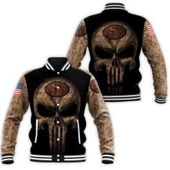 Camouflage Skull San Francisco 49ers American Flag Baseball Jacket