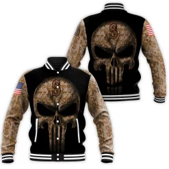 Camouflage Skull Seattle Mariners American Flag Baseball Jacket