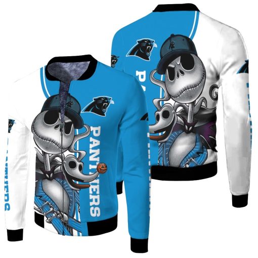 Carolina Panthers Jack Skellington And Zero Fleece Bomber Jacket