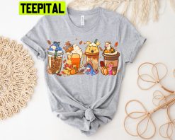 Cartoon Pooh Coffee Pumpkin Spice Latte Warm Autumn Halloween Trending Unisex Shirt