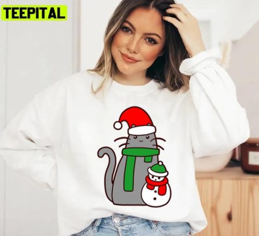 Cat And Snowman Design Christmas Unisex Sweatshirt