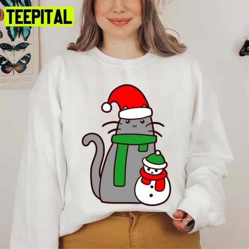 Cat And Snowman Design Christmas Unisex Sweatshirt