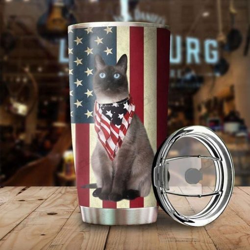 Cat Siamese Cat America Flag National Day Stainless Steel Cup