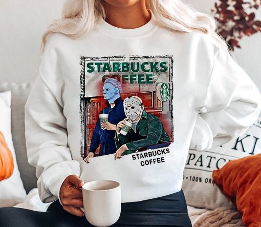 Characters Jason Voorhees And Michael Jason Starbucks Starbucks Coffee Pumpkin Halloween Unisex Sweatshirt