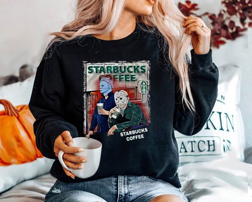 Characters Jason Voorhees And Michael Jason Starbucks Starbucks Coffee Pumpkin Halloween Unisex Sweatshirt