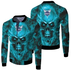 Charlotte Hornets Nba Fans Skull Fleece Bomber Jacket