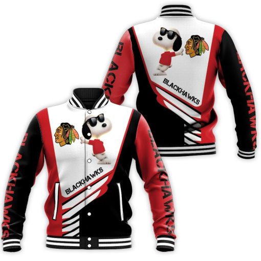 Chicago Blackhawks Snoopy For Fans 3d Baseball Jacket