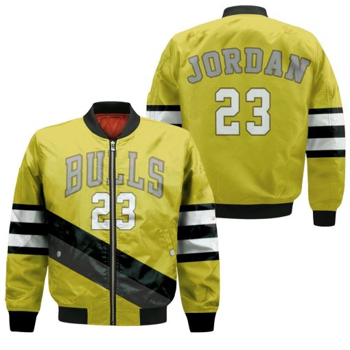 Chicago Bulls Michael Jordan 23 Nba Gold Jersey Bomber Jacket