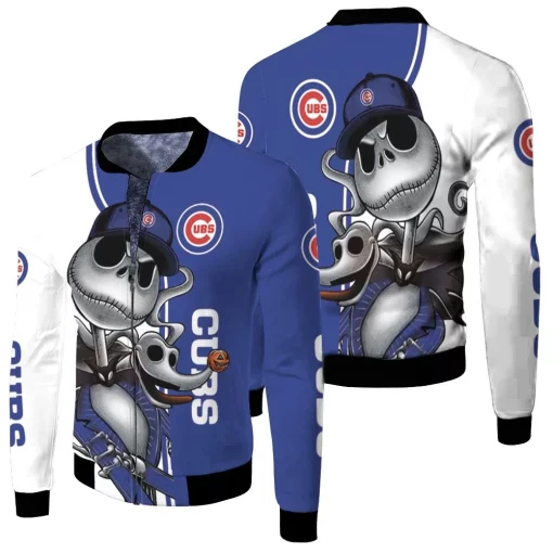 Chicago Cubs Jack Skellington And Zero Fleece Bomber Jacket