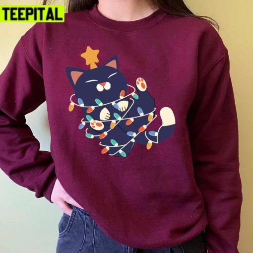 Christmas Kitty Wraped In Christmas Light Unisex Sweatshirt