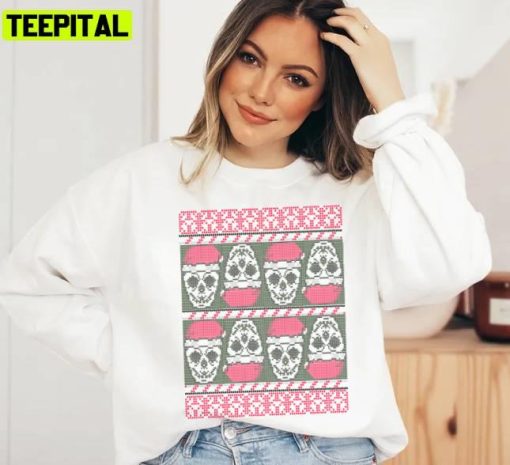 Christmas Skulls Red Knit Pattern Ugly Unisex Sweatshirt