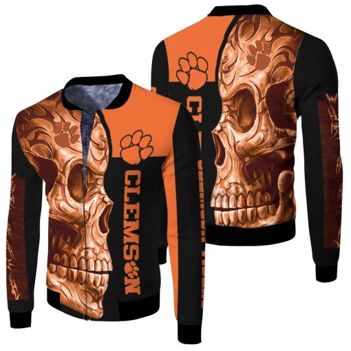 Clemson Tigers Ncaa Skull 3d Jersey Fleece Bomber Jacket