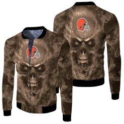 Cleveland Browns Nfl Fans Skull Fleece Bomber Jacket